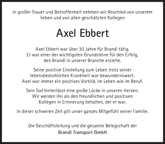 Traueranzeige von Axel Ebbert von Süddeutsche Zeitung