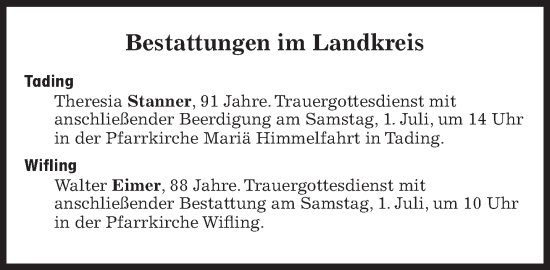 Traueranzeige von Bestattungen vom 01.07.2023 von Süddeutsche Zeitung