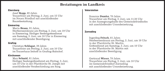 Traueranzeige von Bestattungen vom 02.06.2023 von Süddeutsche Zeitung