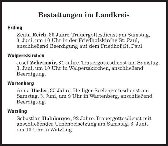 Traueranzeige von Bestattungen vom 03.06.2023 von Süddeutsche Zeitung