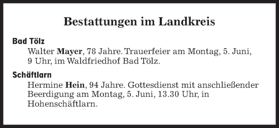 Traueranzeige von Bestattungen vom 05.06.2023 von Süddeutsche Zeitung