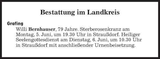 Traueranzeige von Bestattungen vom 05.06.2023 von Süddeutsche Zeitung