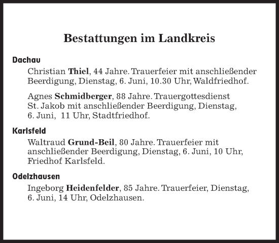 Traueranzeige von Bestattungen vom 06.06.2023 von Süddeutsche Zeitung