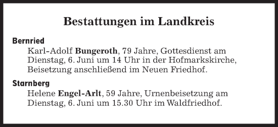 Traueranzeige von Bestattungen vom 06.06.2023 von Süddeutsche Zeitung