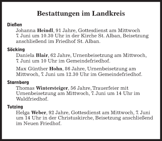 Traueranzeige von Bestattungen vom 07.06.2023 von Süddeutsche Zeitung