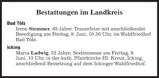 Traueranzeige von Bestattungen vom 09.06.2023 von Süddeutsche Zeitung