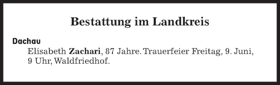 Traueranzeige von Bestattungen vom 09.06.2023 von Süddeutsche Zeitung