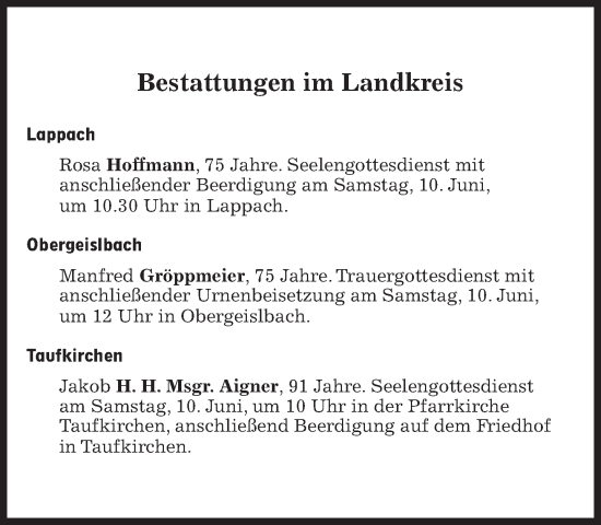 Traueranzeige von Bestattungen vom 10.06.2023 von Süddeutsche Zeitung