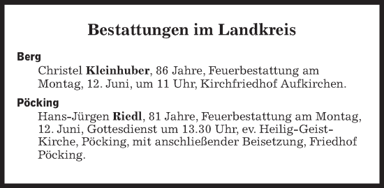 Traueranzeige von Bestattungen vom 12.06.2023 von Süddeutsche Zeitung