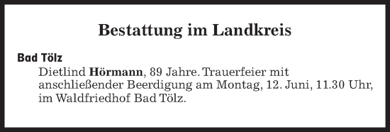 Traueranzeige von Bestattungen vom 12.06.2023 von Süddeutsche Zeitung