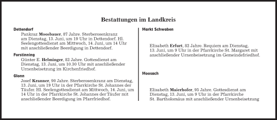 Traueranzeige von Bestattungen vom 13.06.2023 von Süddeutsche Zeitung