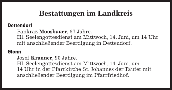 Traueranzeige von Bestattungen vom 14.06.2023 von Süddeutsche Zeitung