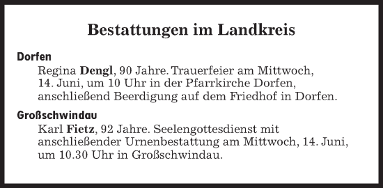 Traueranzeige von Bestattungen vom 14.06.2023 von Süddeutsche Zeitung