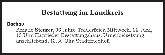 Traueranzeige von Bestattungen vom 14.06.2023 von Süddeutsche Zeitung