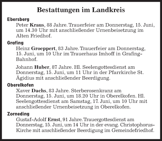 Traueranzeige von Bestattungen vom 15.06.2023 von Süddeutsche Zeitung