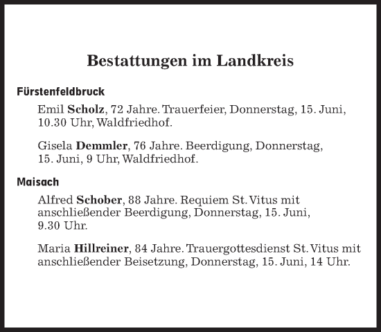 Traueranzeige von Bestattungen vom 15.06.2023 von Süddeutsche Zeitung