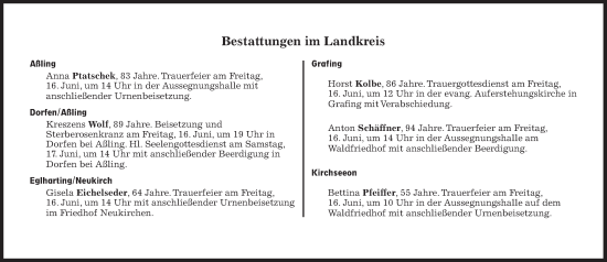 Traueranzeige von Bestattungen vom 16.06.2023 von Süddeutsche Zeitung