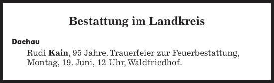 Traueranzeige von Bestattungen vom 19.06.2023 von Süddeutsche Zeitung