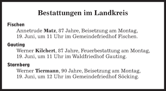 Traueranzeige von Bestattungen vom 19.06.2023 von Süddeutsche Zeitung