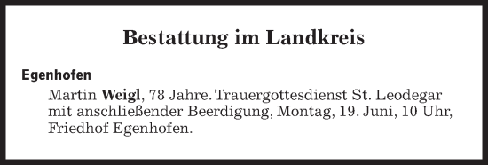 Traueranzeige von Bestattungen vom 19.06.2023 von Süddeutsche Zeitung