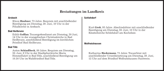 Traueranzeige von Bestattungen vom 20.06.2023 von Süddeutsche Zeitung