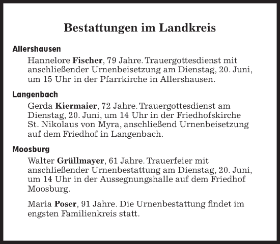 Traueranzeige von Bestattungen vom 20.06.2023 von Süddeutsche Zeitung