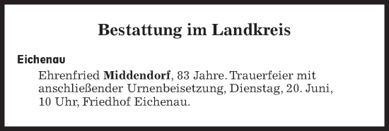 Traueranzeige von Bestattungen vom 20.06.2023 von Süddeutsche Zeitung