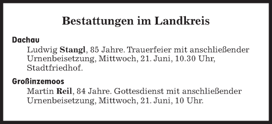 Traueranzeige von Bestattungen vom 21.06.2023 von Süddeutsche Zeitung