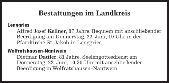 Traueranzeige von Bestattungen vom 22.06.2023 von Süddeutsche Zeitung