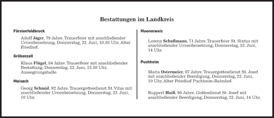 Traueranzeige von Bestattungen vom 22.06.2023 von Süddeutsche Zeitung