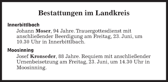 Traueranzeige von Bestattungen vom 23.06.2023 von Süddeutsche Zeitung