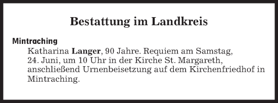 Traueranzeige von Bestattungen vom 24.06.2023 von Süddeutsche Zeitung