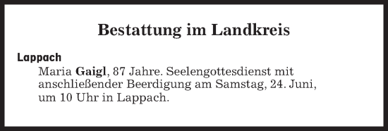 Traueranzeige von Bestattungen vom 24.06.2023 von Süddeutsche Zeitung