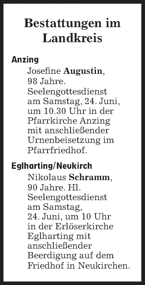 Traueranzeige von Bestattungen vom 24.06.2023 von Süddeutsche Zeitung