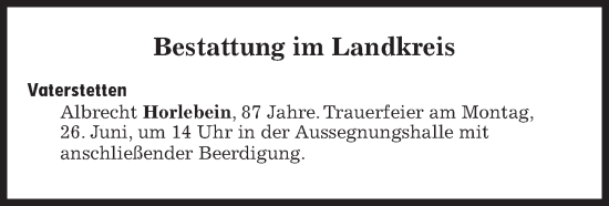 Traueranzeige von Bestattungen vom 26.06.2023 von Süddeutsche Zeitung