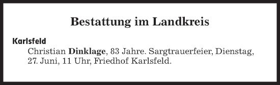 Traueranzeige von Bestattungen vom 27.06.2023 von Süddeutsche Zeitung