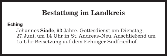 Traueranzeige von Bestattungen vom 27.06.2023 von Süddeutsche Zeitung