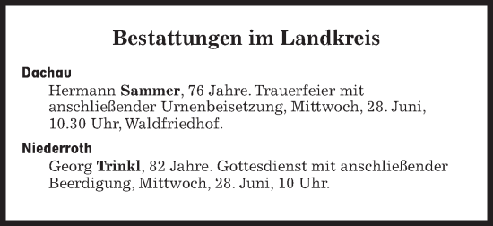 Traueranzeige von Bestattungen vom 28.06.2023 von Süddeutsche Zeitung