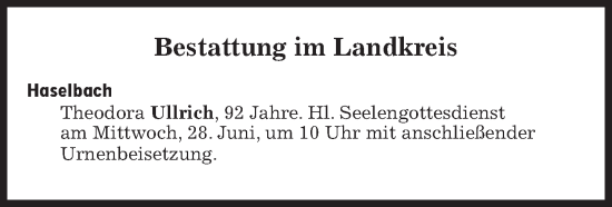 Traueranzeige von Bestattungen vom 28.06.2023 von Süddeutsche Zeitung