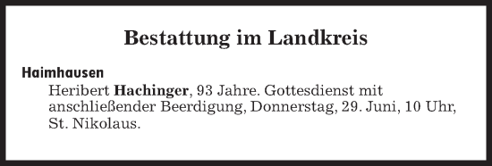 Traueranzeige von Bestattungen vom 29.06.2023 von Süddeutsche Zeitung