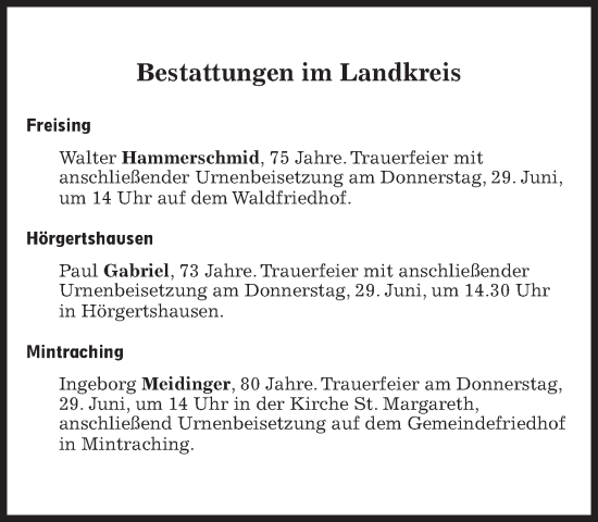 Traueranzeige von Bestattungen vom 29.06.2023 von Süddeutsche Zeitung