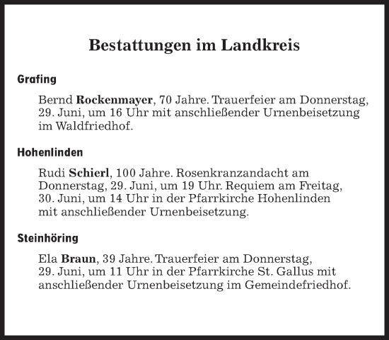 Traueranzeige von Bestattungen vom 29.06.2023 von Süddeutsche Zeitung