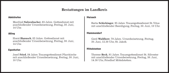 Traueranzeige von Bestattungen vom 30.06.2023 von Süddeutsche Zeitung