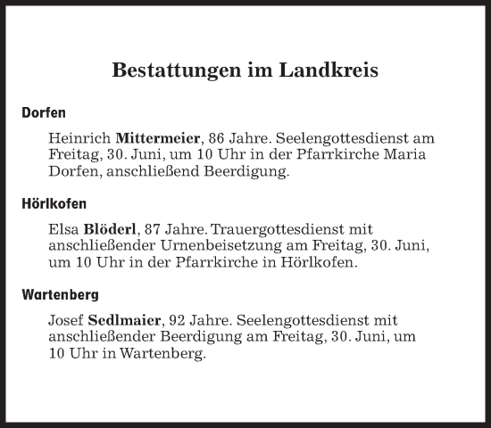 Traueranzeige von Bestattungen vom 30.06.2023 von Süddeutsche Zeitung