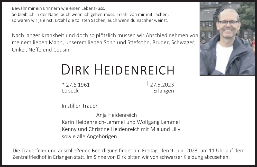 Traueranzeige für Dirk Heidenreich vom 03.06.2023 aus Süddeutsche Zeitung