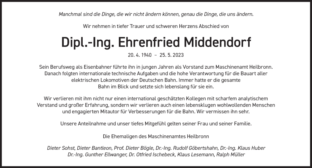  Traueranzeige für Ehrenfried Middendorf vom 03.06.2023 aus Süddeutsche Zeitung
