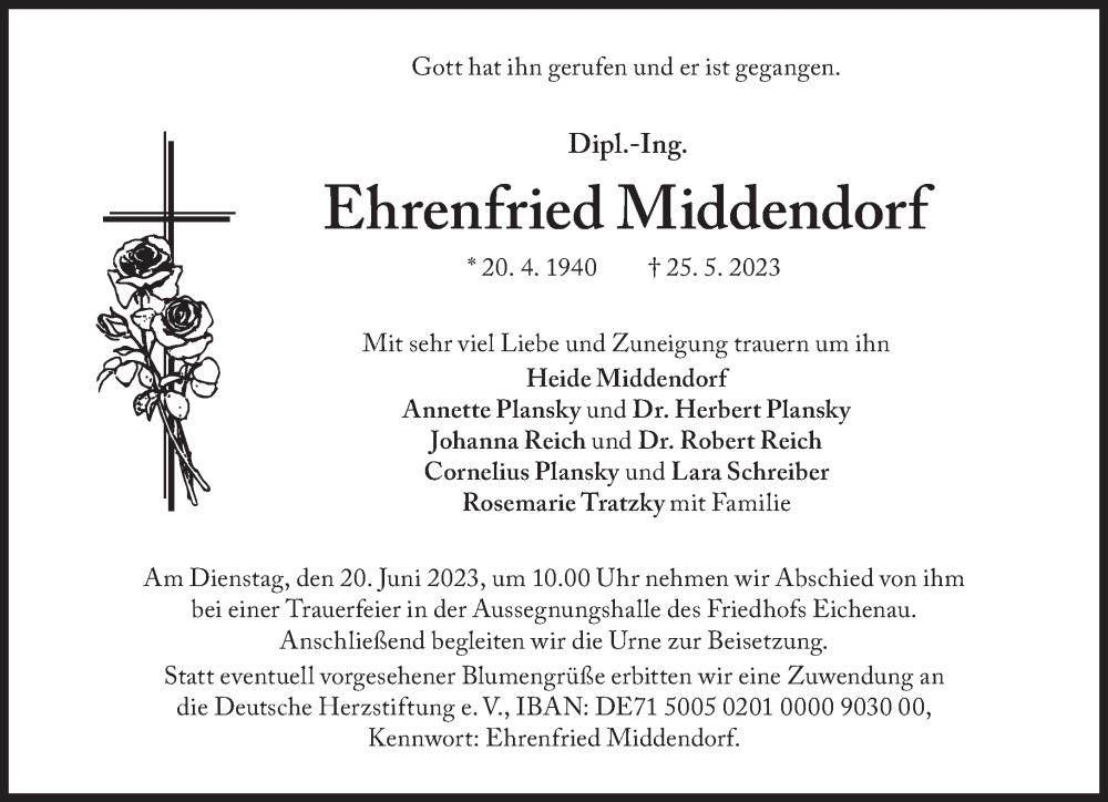  Traueranzeige für Ehrenfried Middendorf vom 16.06.2023 aus Süddeutsche Zeitung