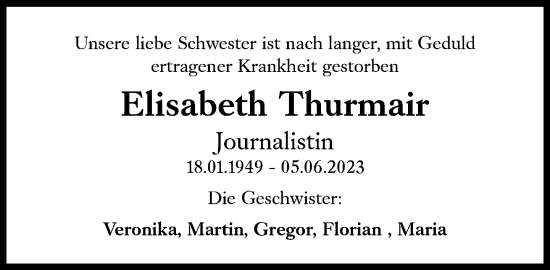Traueranzeige von Elisabeth Thurmair von Süddeutsche Zeitung