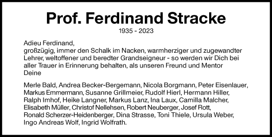 Traueranzeige von Ferdinand Stracke von Süddeutsche Zeitung