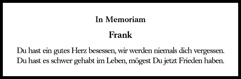  Traueranzeige für Frank  vom 03.06.2023 aus Süddeutsche Zeitung